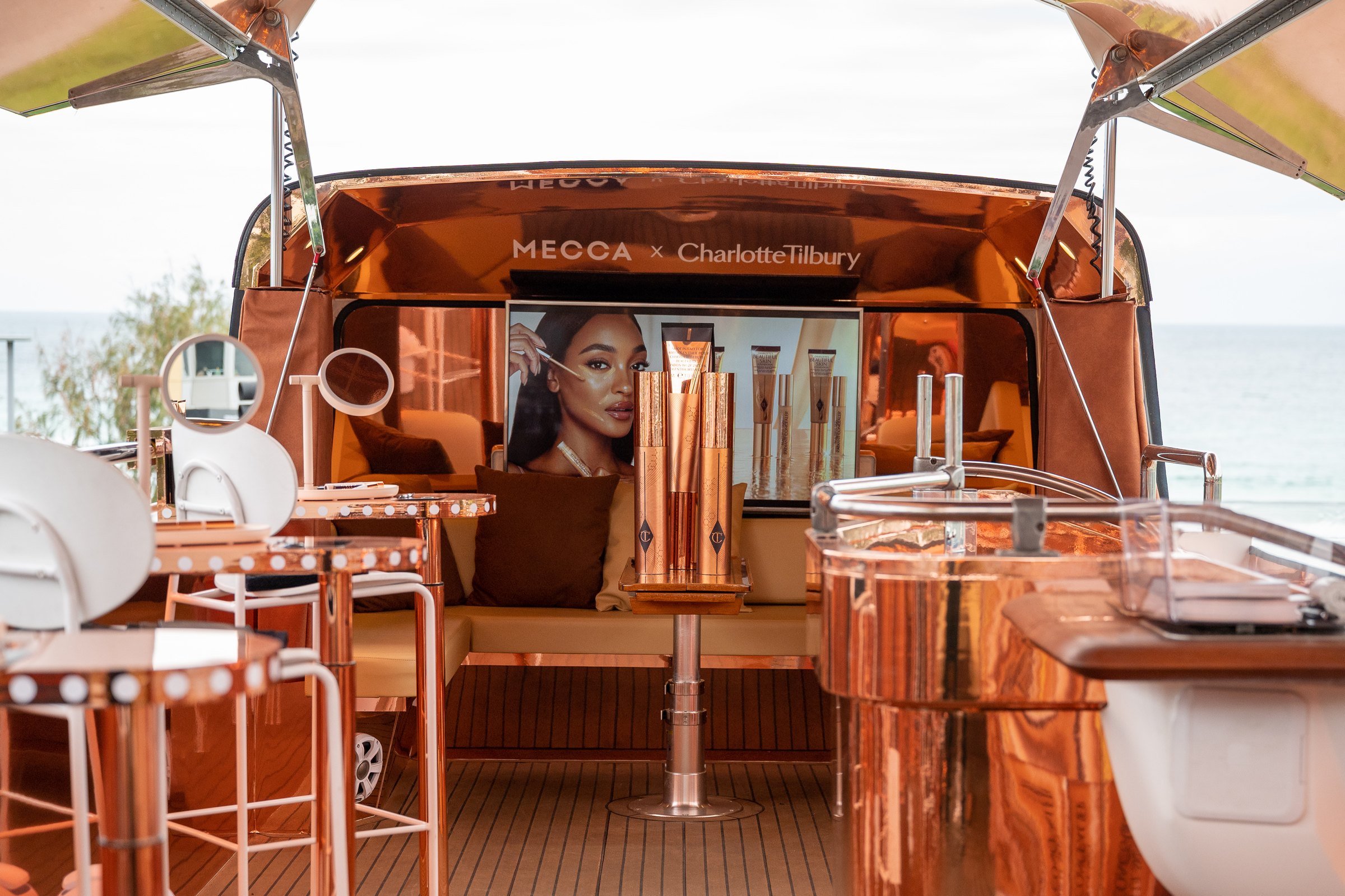 Rose-gold interior fitted as a beauty and hospitality space