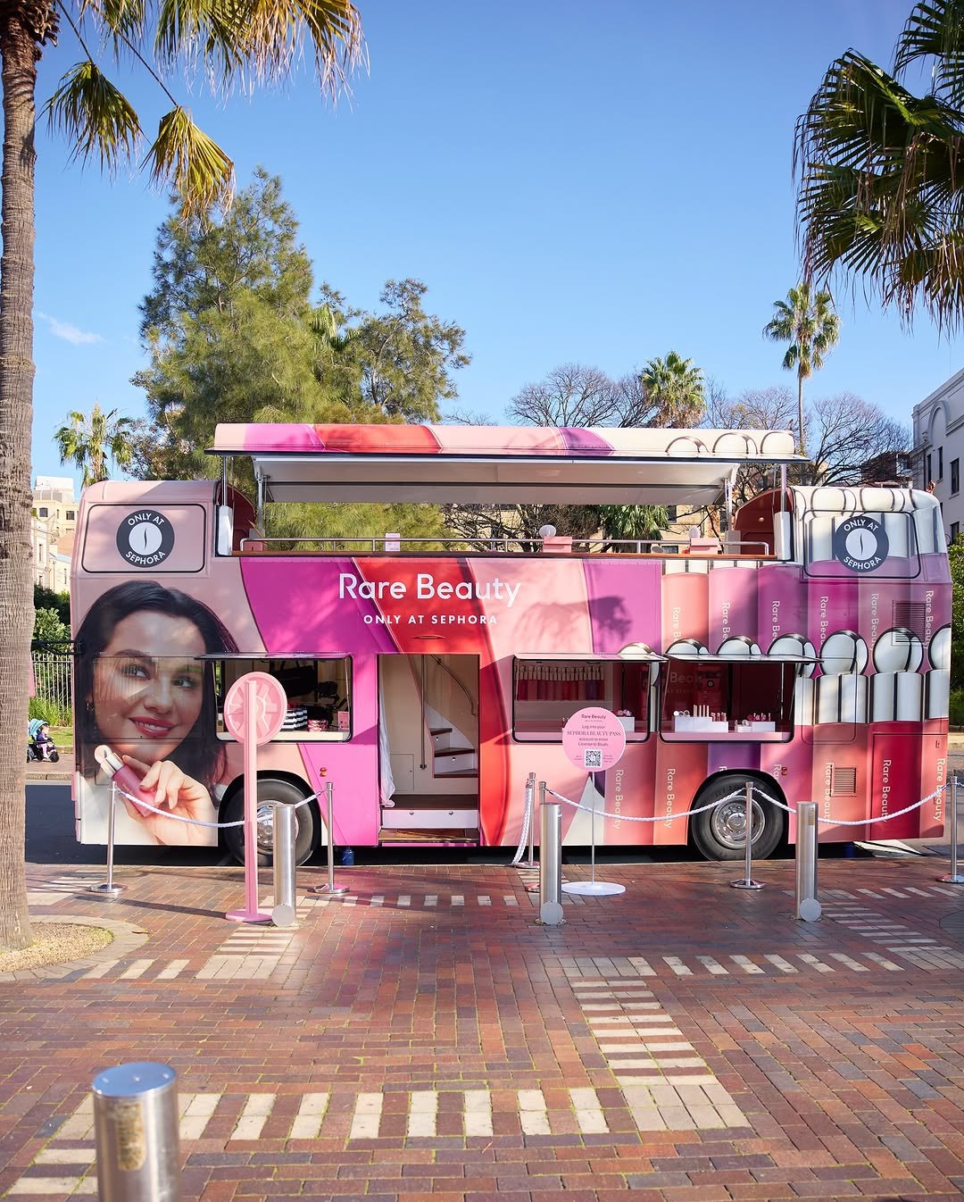 Rare Beauty Blush Bus activation in a city square